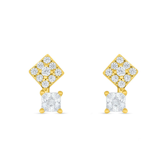 Sterling Silver 925 Earring Golden Plated Embedded With White Zircon