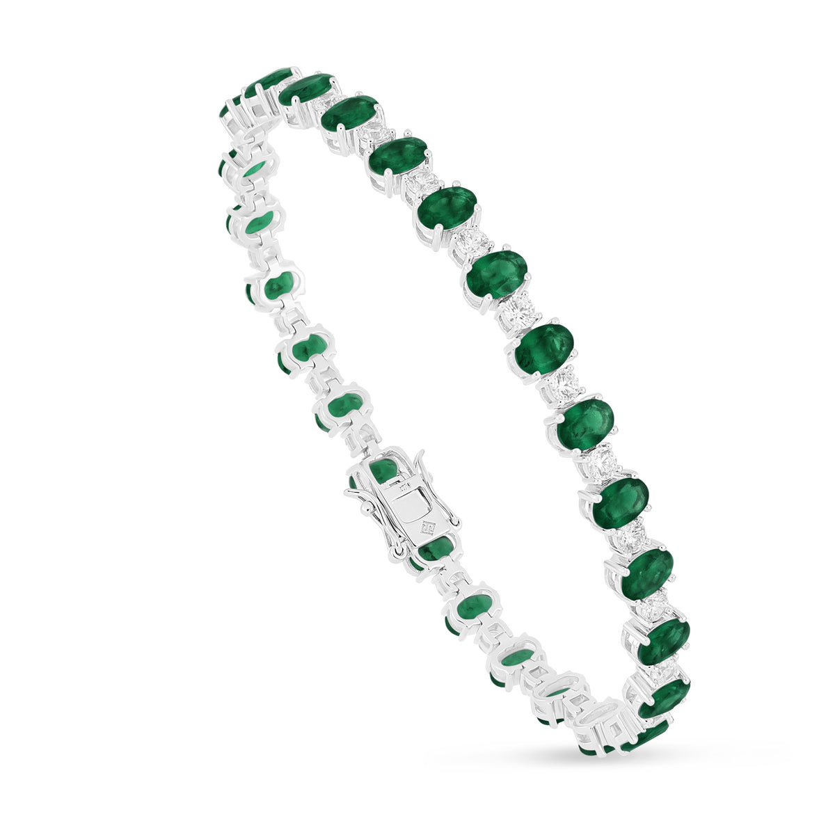 Sterling Silver 925 Bracelet Rhodium Plated Embedded With Emerald Zircon And White Zircon