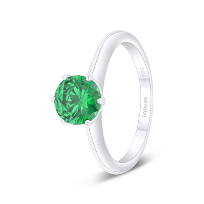 Sterling Silver 925 Ring Rhodium Plated Embedded With Emerald Zircon