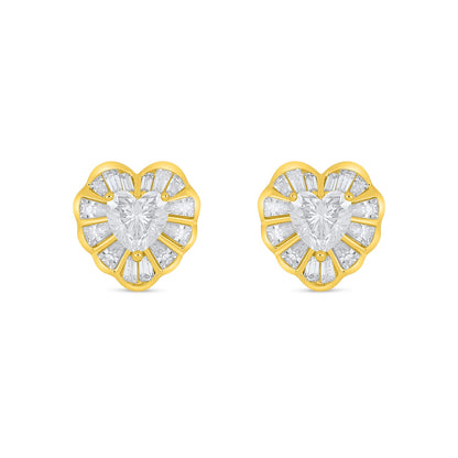 Sterling Silver 925 Earring Golden Plated Embedded With Diamond Zircon And White Zircon