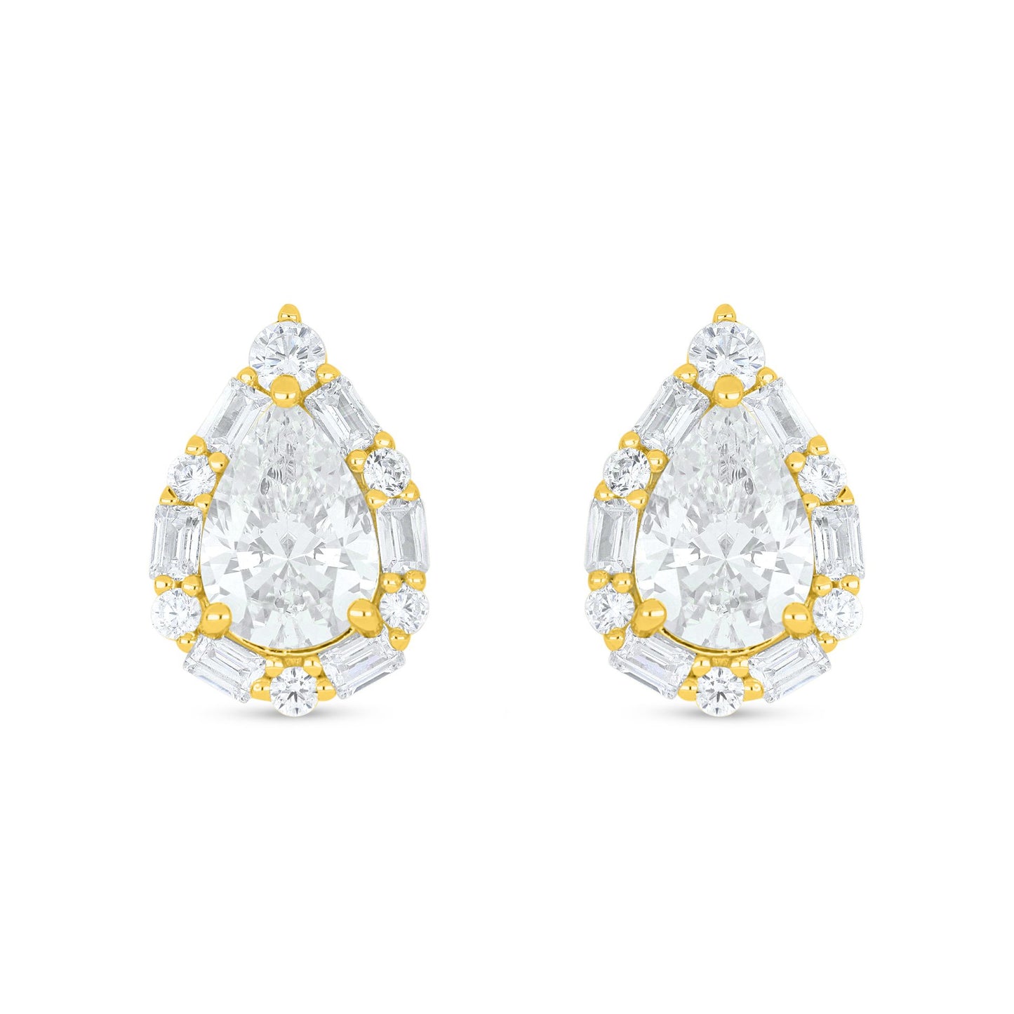 Sterling Silver 925 Earring Golden Plated Embedded With Diamond Zircon And White Zircon