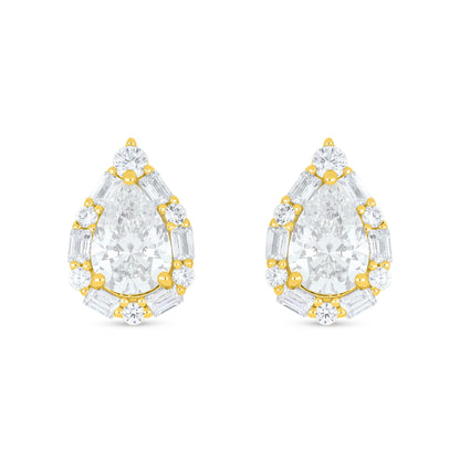 Sterling Silver 925 Earring Golden Plated Embedded With Diamond Zircon And White Zircon