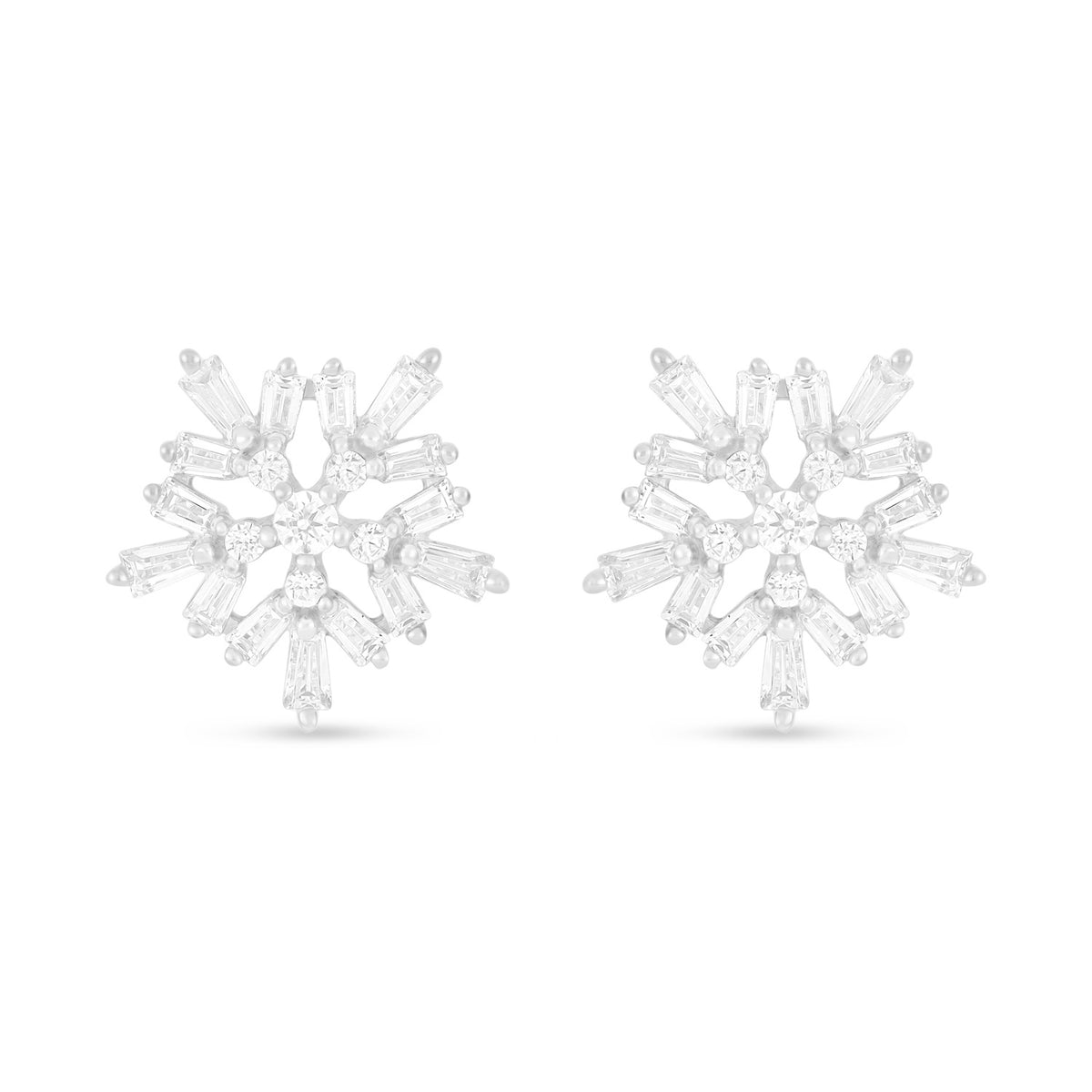 Sterling Silver 925 Earring Rhodium Plated Embedded With White Zircon