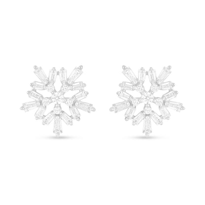 Sterling Silver 925 Earring Rhodium Plated Embedded With White Zircon