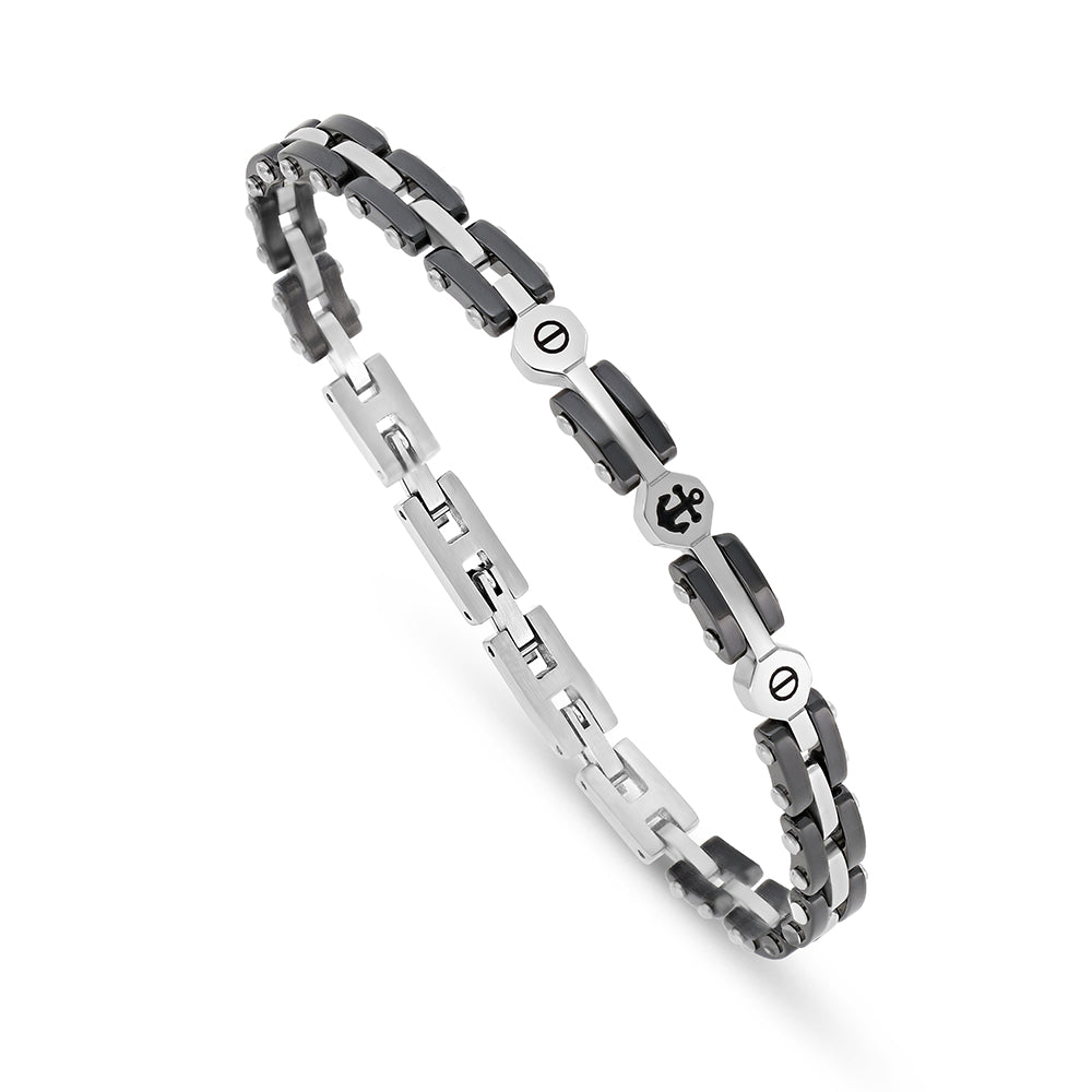 316L اسورة رجالي ستانلس ستيل لون فضي و سيراميك عيار 