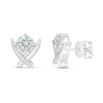 Sterling Silver 925 Earring Rhodium Plated Embedded With Diamond Zircon And White Zircon
