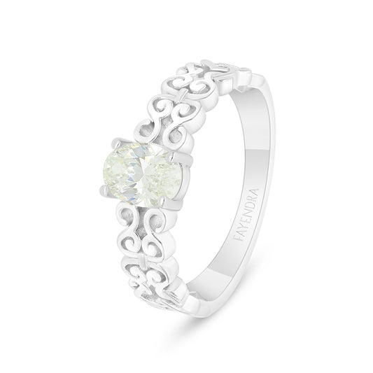 Sterling Silver 925 Ring Rhodium Plated  Embedded With Yellow Diamond