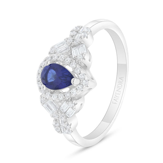 Sterling Silver 925 Ring Rhodium Plated Embedded With Sapphire Corundum And White Zircon