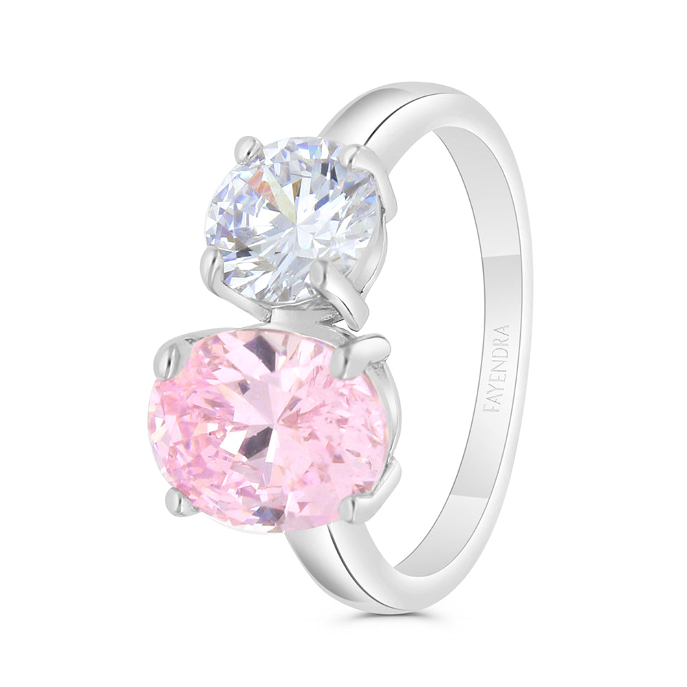 Sterling Silver 925 Ring Rhodium Plated Embedded With Pink Zircon