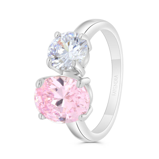 Sterling Silver 925 Ring Rhodium Plated Embedded With Pink Zircon