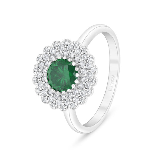 Sterling Silver 925 Ring Rhodium Plated Embedded With Emerald Zircon And White Zircon