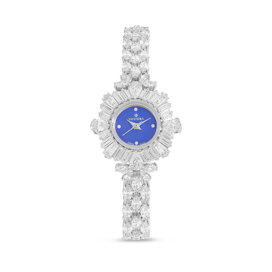 Stainless Steel 316L Watch Silver Color Embedded With White Zircon - BLUE MOP DIAL