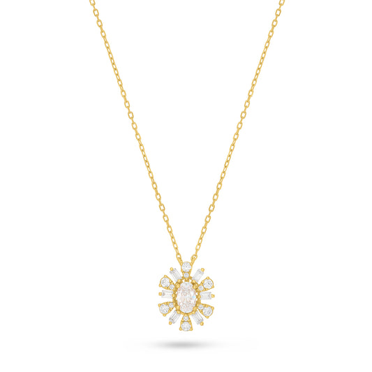 Sterling Silver 925 Necklace Golden Plated Embedded With White Zircon