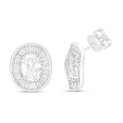 Sterling Silver 925 Earring Rhodium Plated Embedded With White Zircon