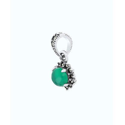 Sterling Silver 925 Pendant Embedded With Natural Green Agate And Marcasite Stones