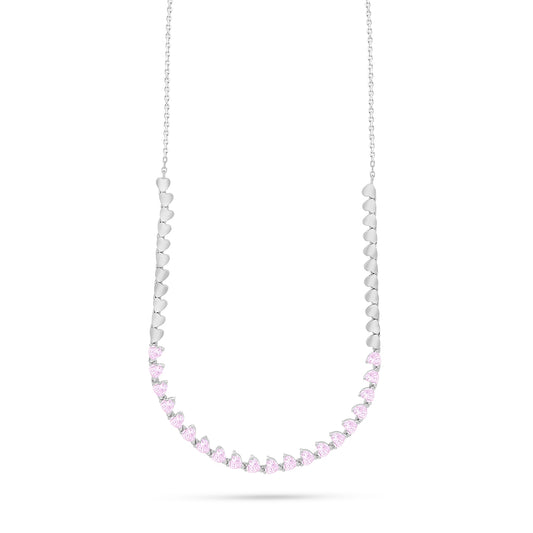 Sterling Silver 925 Necklace Rhodium Plated Embedded With Pink Zircon