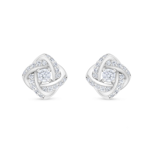 Sterling Silver 925 Earring Rhodium Plated Embedded With White Zircon