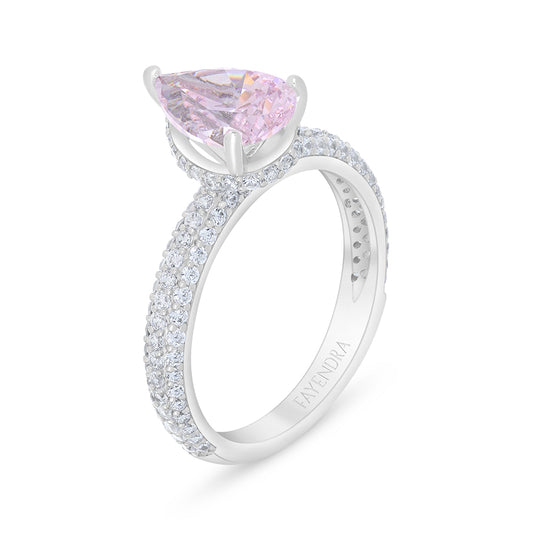 Sterling Silver 925 Ring Rhodium Plated Embedded With Pink Zircon And White Zircon
