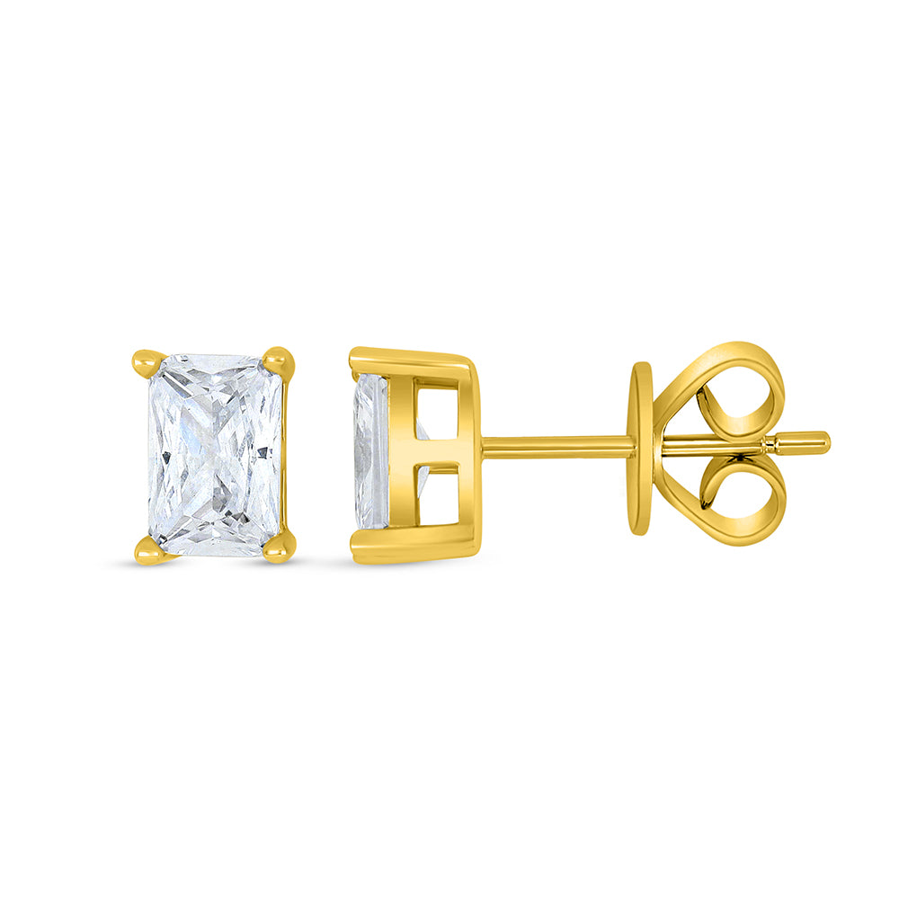 Sterling Silver 925 Earring Golden Plated Embedded With White Zircon