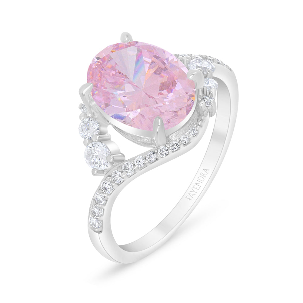 خاتم من الفضة الخالصة عيار 925 مطلي روديوم مرصع زركون بنك و فص ابيض