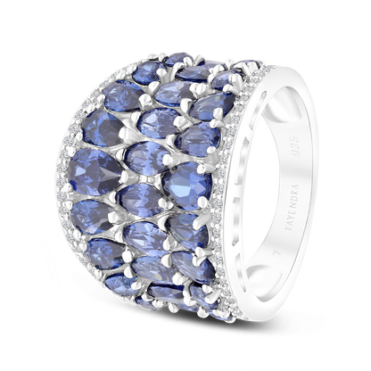 Sterling Silver 925 Ring Rhodium Plated Embedded With Tanzanite