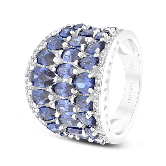 Sterling Silver 925 Ring Rhodium Plated Embedded With Tanzanite