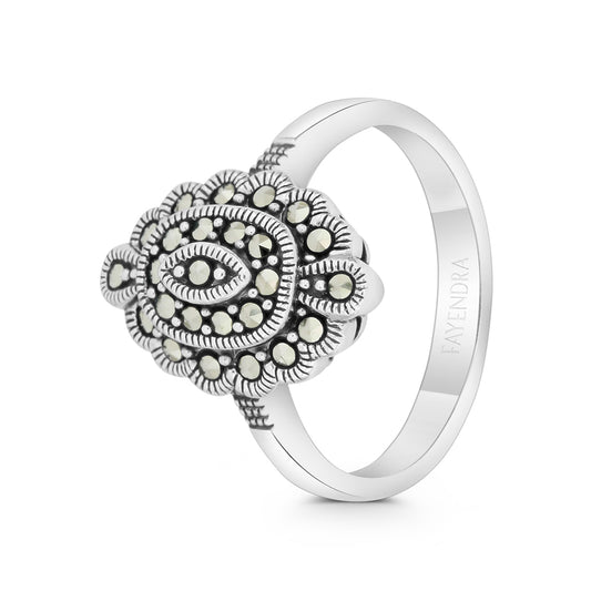 Sterling Silver 925 Ring Embedded With Marcasite Stones