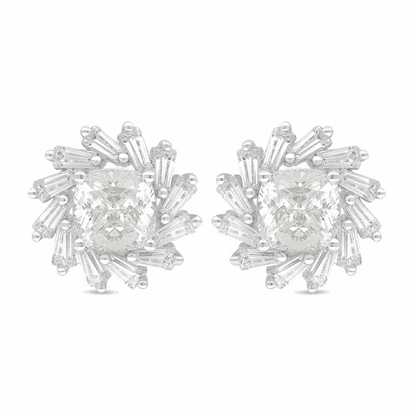 Sterling Silver 925 Earring Rhodium Plated Embedded With Diamond Zircon And White Zircon