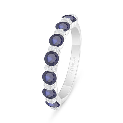 Sterling Silver 925 Ring Rhodium Plated Embedded With Sapphire Corundum And White Zircon