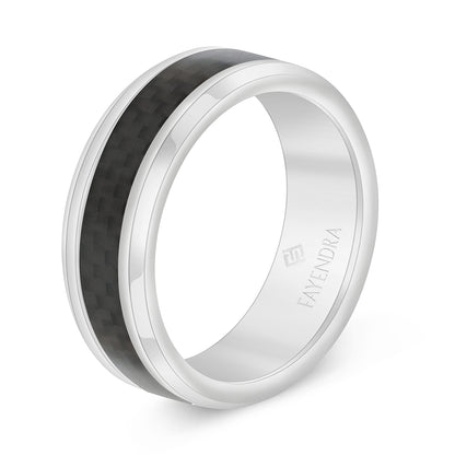 Tungsten Carbide Wedding Ring Silver And Black Plated Carbon Fiber For Men