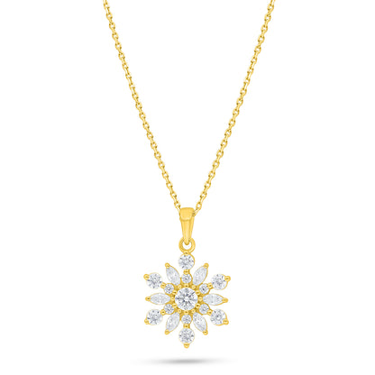 Sterling Silver 925 Necklace Golden Plated Embedded With White Zircon