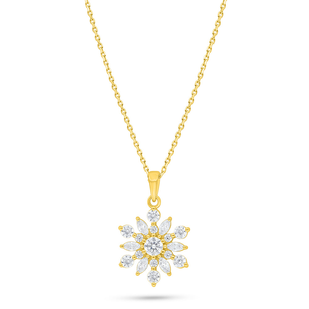 Sterling Silver 925 Necklace Golden Plated Embedded With White Zircon
