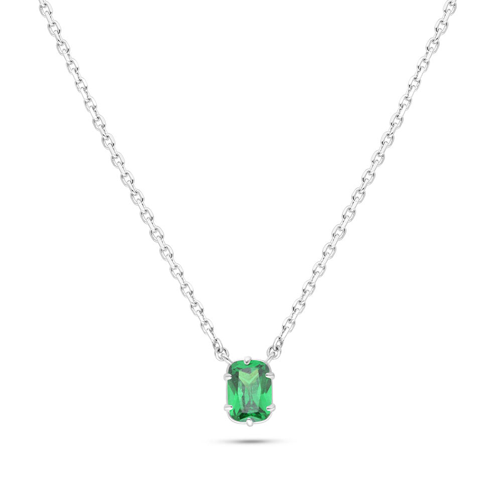Sterling Silver 925 Necklace Rhodium Plated Embedded With Emerald Zircon