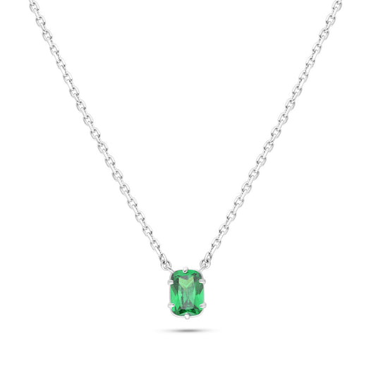 Sterling Silver 925 Necklace Rhodium Plated Embedded With Emerald Zircon