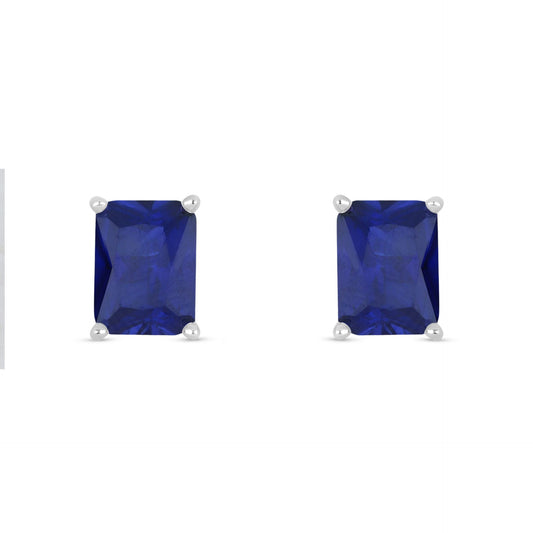 Sterling Silver 925 Earring Rhodium Plated Embedded With Sapphire Corundum
