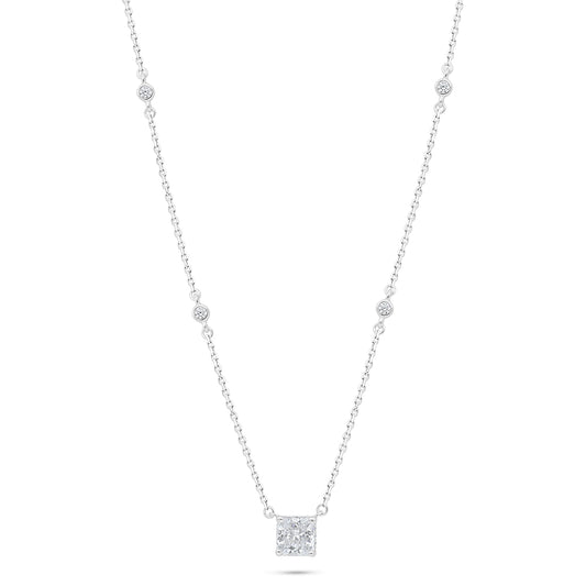 Sterling Silver 925 Necklace Rhodium Plated Embedded With White Zircon