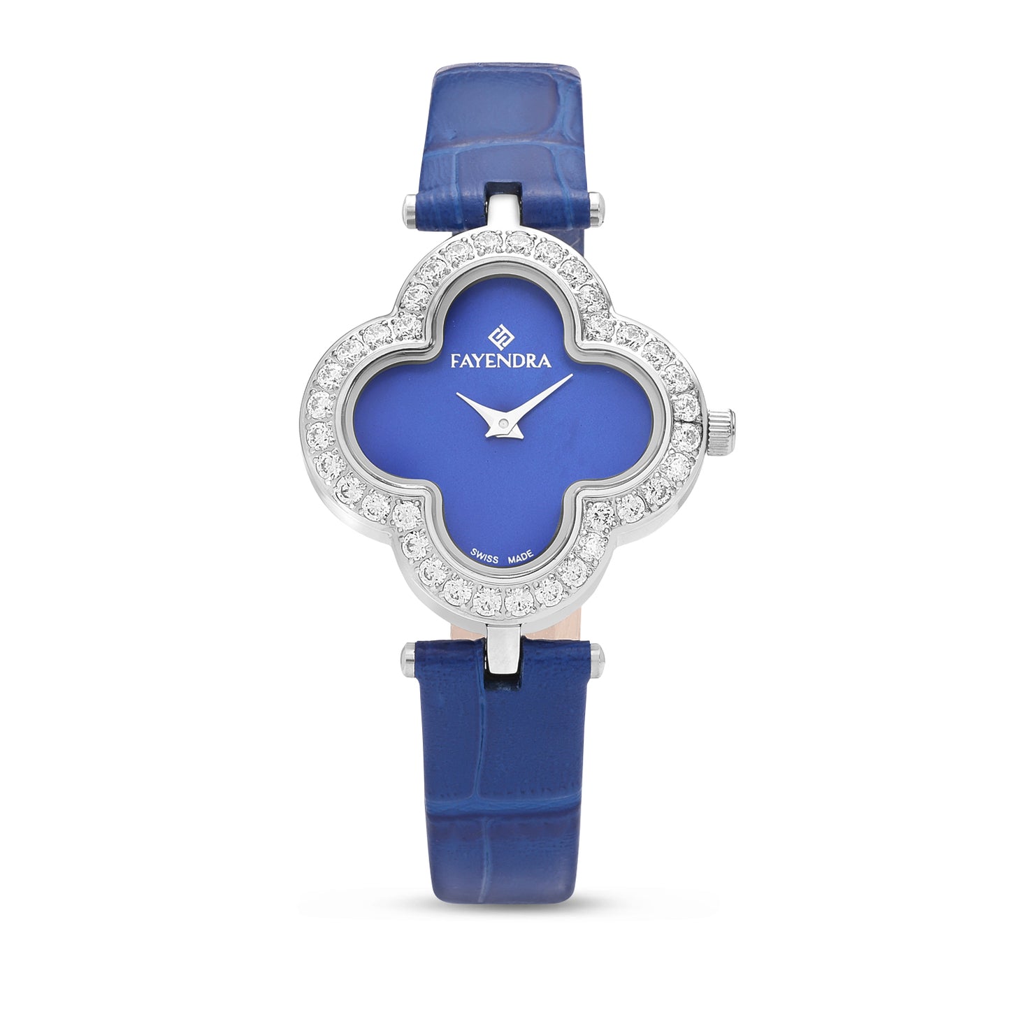 Stainless Steel 316L Watch Silver Color Blue Leather Embedded With White Zircon - BLUE MOP DIAL