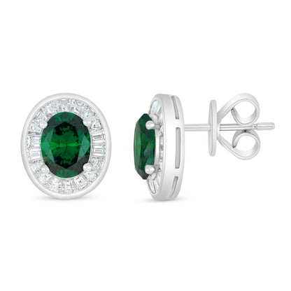Sterling Silver 925 Earring Rhodium Plated Embedded With Emerald Zircon And White Zircon