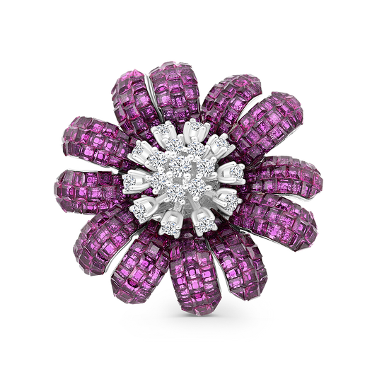 Sterling Silver 925 brooch Rhodium Plated Embedded With Ruby Corundum