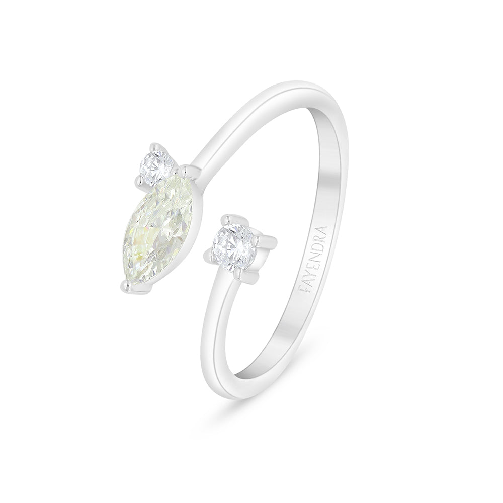 خاتم من الفضة الخالصة عيار 925 مطلي روديوم مرصع بالزركون الكناري الالماسي و فص ابيض