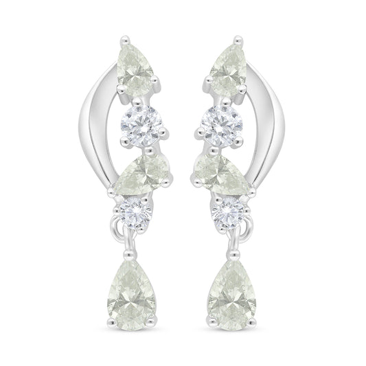 Sterling Silver 925 Earring Rhodium Plated Embedded With Yellow Diamond