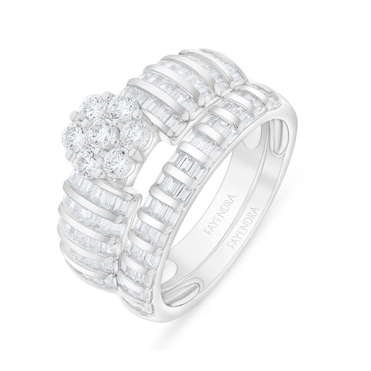 Sterling Silver 925 Ring (Twins) Rhodium Plated Embedded With White Zircon