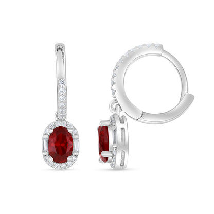 Sterling Silver 925 Earring Rhodium Plated Embedded With Ruby Corundum And White Zircon