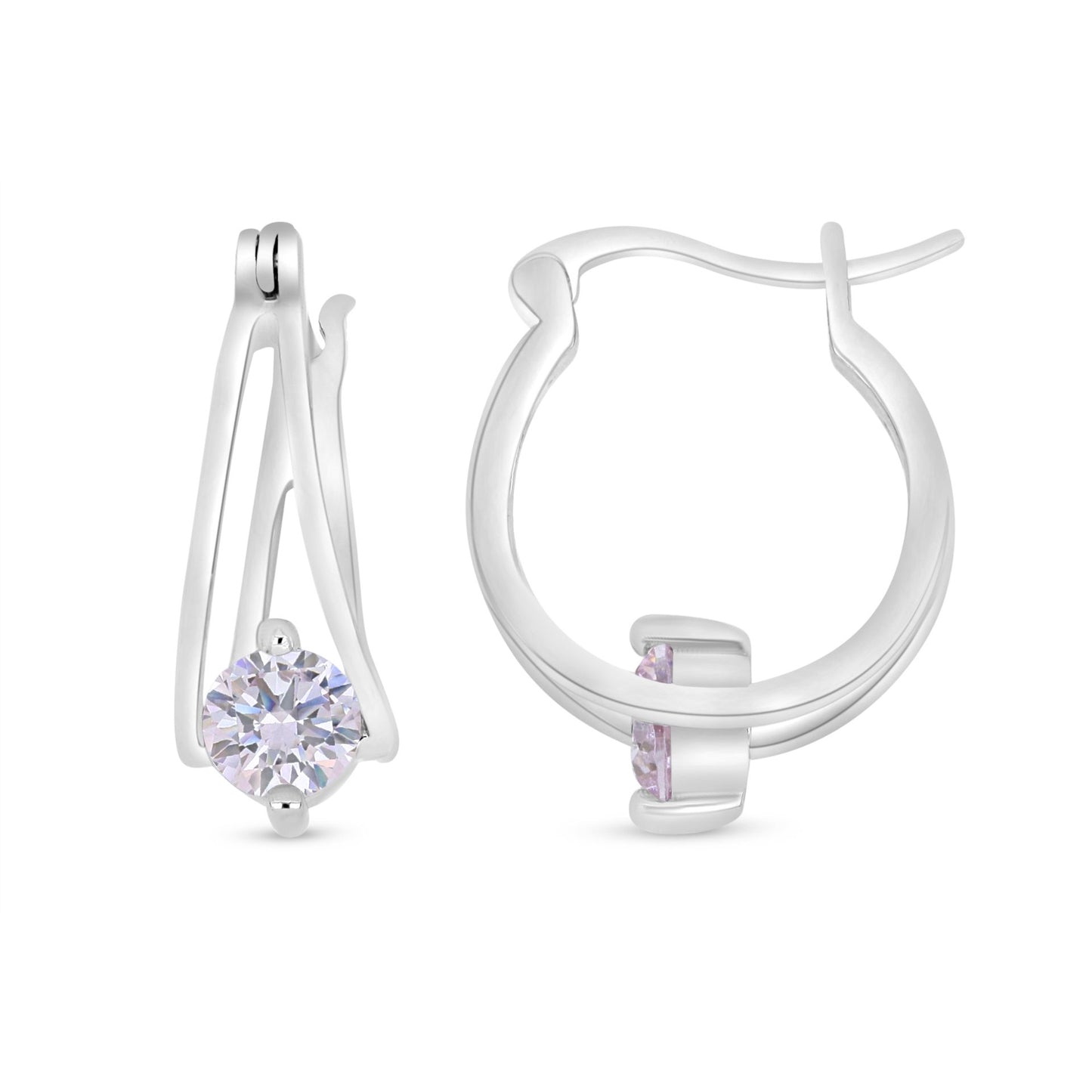 Sterling Silver 925 Earring Rhodium Plated Embedded With Pink Zircon And White Zircon