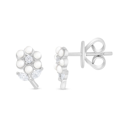 Sterling Silver 925 Earring Rhodium Plated Embedded With Natural White Pearl And White Zircon