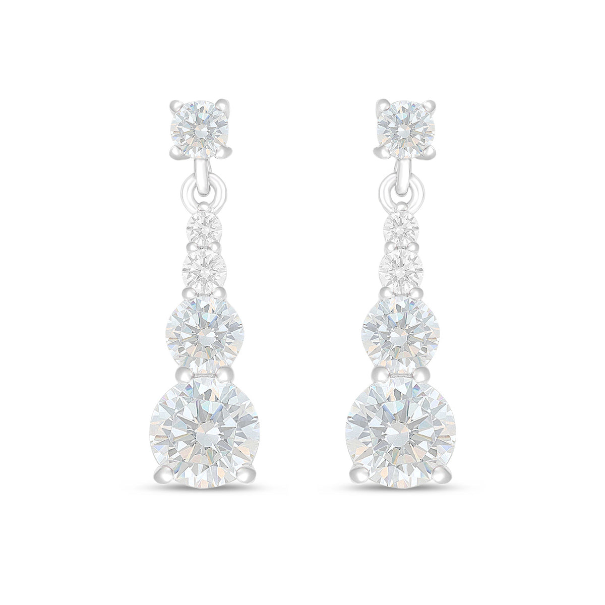 Sterling Silver 925 Earring Rhodium Plated Embedded With White Zircon