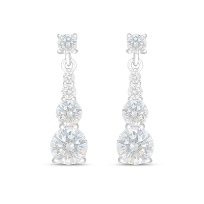 Sterling Silver 925 Earring Rhodium Plated Embedded With White Zircon
