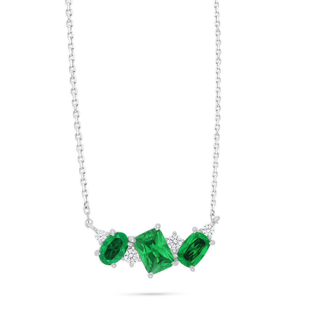 Sterling Silver 925 Necklace Rhodium Plated Embedded With Emerald Zircon And White Zircon
