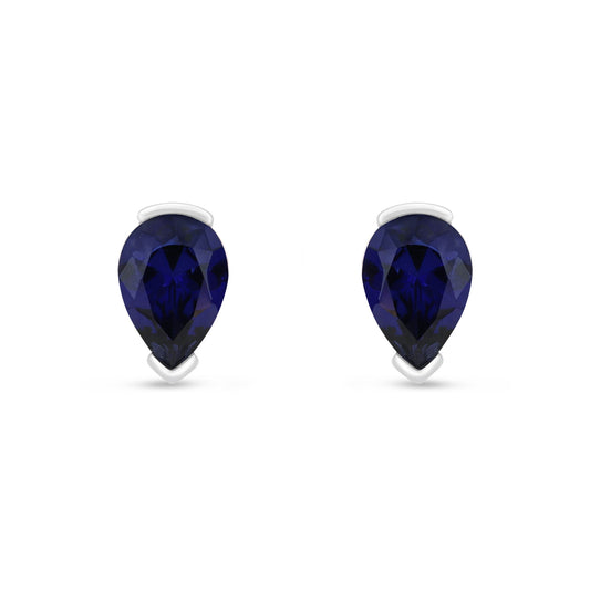 Sterling Silver 925 Earring Rhodium Plated Embedded With Sapphire Corundum