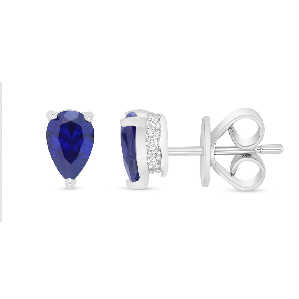 Sterling Silver 925 Earring Rhodium Plated Embedded With Sapphire Corundum And White Zircon